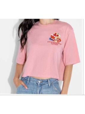 Women's MODERNLUX Pink Strawberry Cake Short Sleeve Tee
